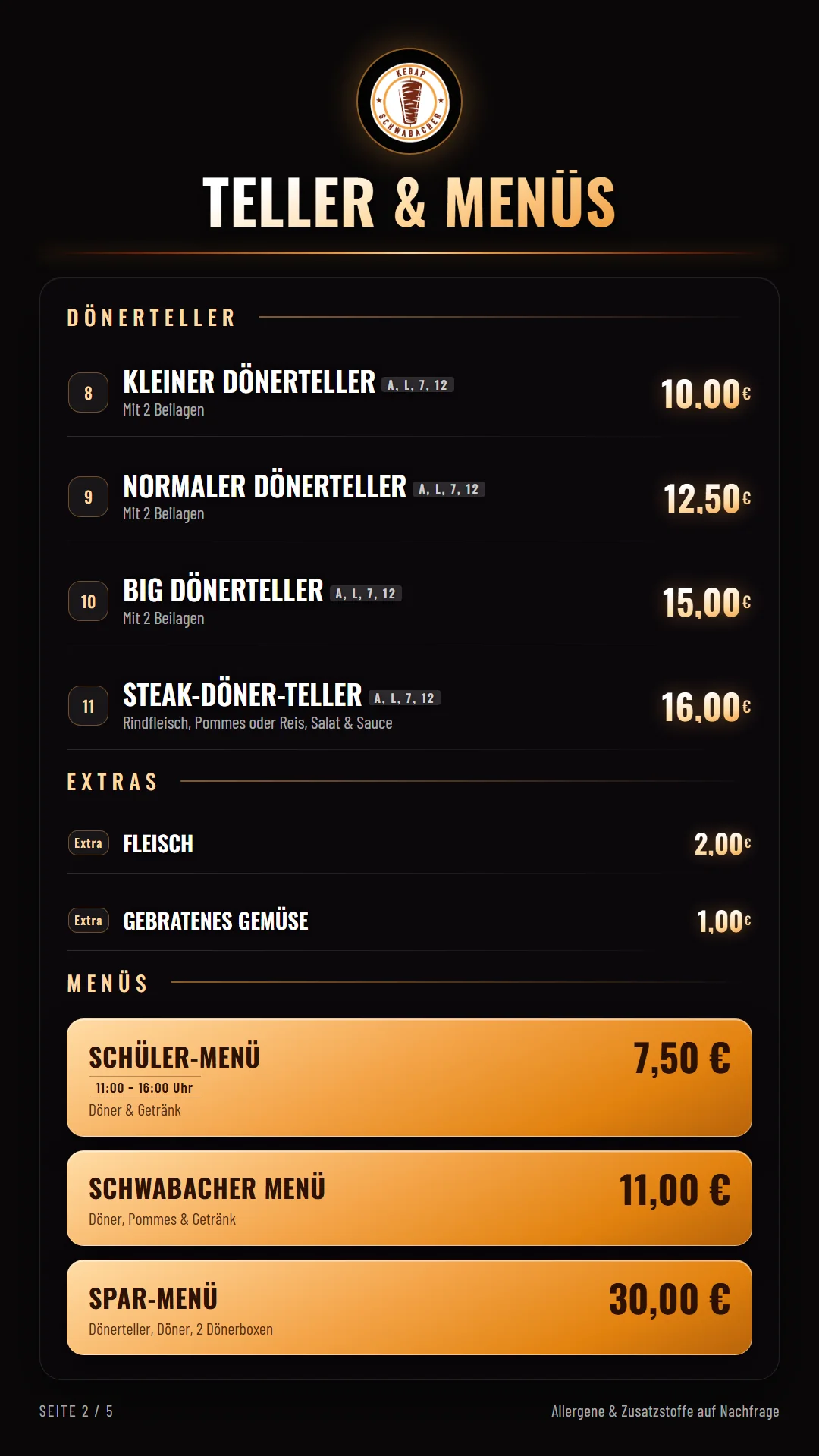 Speisekarte Seite 2 – Teller & Menüs